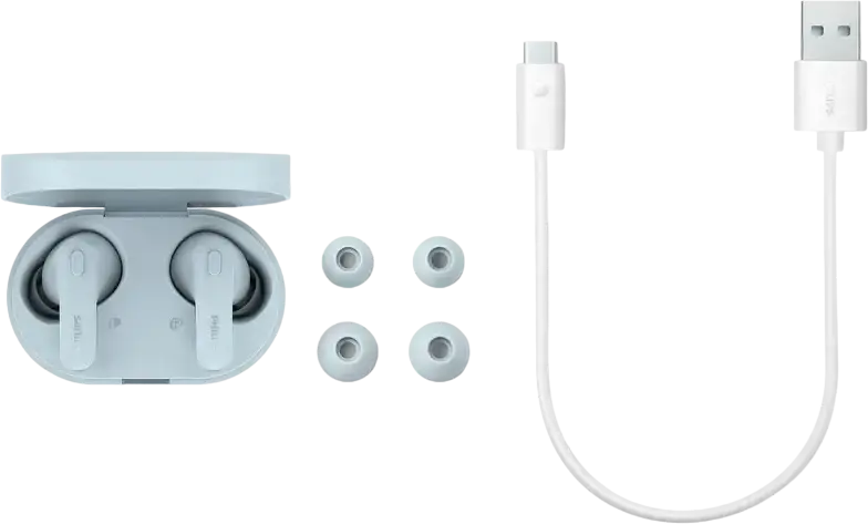 Casca Philips TAT1138 True Wireless TWS, Drivere 13mm, Microfon AI pentru Apeluri Clare, Rezistenta la Apa IPX4, Autonomie Totala 15h, Albastru Deschis