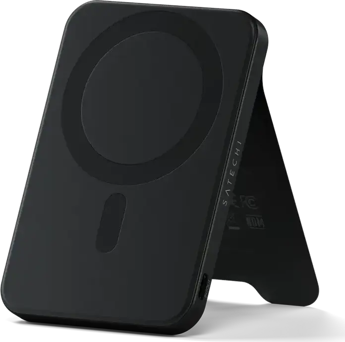 Satechi OntheGo Qi2 Magnetic Power Bank 5K with Stand ST-B5Q2SK, 5000mAh Battery, 15W Wireless & 20W USB-C Charging, Aluminum Frame, Black