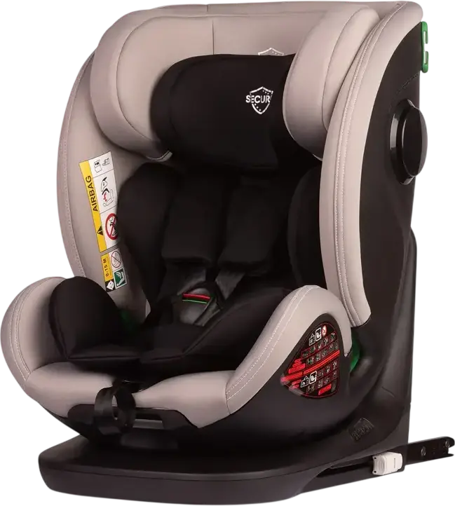 Caretero Securo 360 Rotating Car Seat, i-Size ECE R129/02, ISOFIX & Top Tether, 0-36 kg, 40-150 cm, SIP Side Impact Protection, Memory Foam, Light Grey