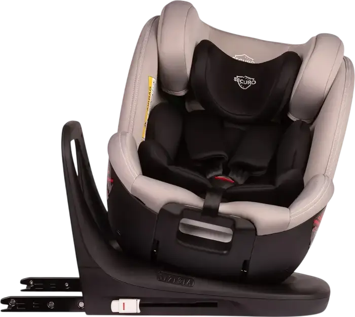 Caretero Securo 360 Rotating Car Seat, i-Size ECE R129/02, ISOFIX & Top Tether, 0-36 kg, 40-150 cm, SIP Side Impact Protection, Memory Foam, Light Grey
