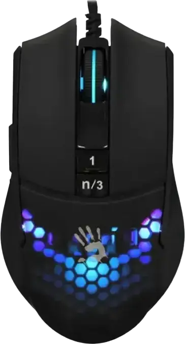 Mouse Gaming cu Fir Bloody L65 Max, Negru, Senzor MAX BC3332-A 12K, 12,000 DPI, 8000 fps, Memorie Internă 512 KB, Iluminare RGB, Design Honeycomb, Piciorușe Teflon, USB
