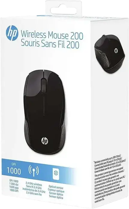 HP Wireless Mouse 200 Empress Black Optical Mouse 1000 DPI 2.4 GHz RF Wireless Connectivity 10m Range USB Receiver