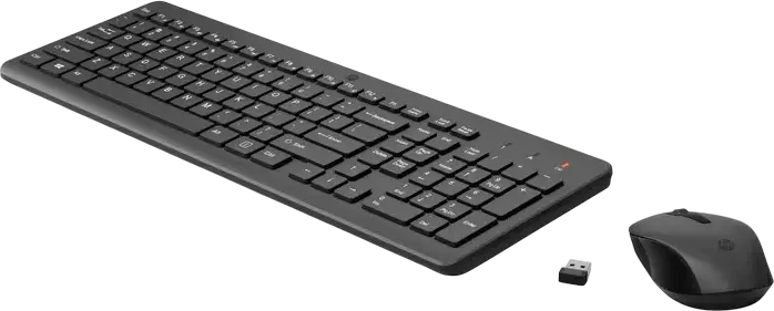 HP 300 Wireless Keyboard and Mouse Combo, 2.4 GHz USB RF Receiver, Optical Ambidextrous Mouse 1600 dpi, Membrane Multimedia Keyboard, Color: Black, Switch Type: Membrane
