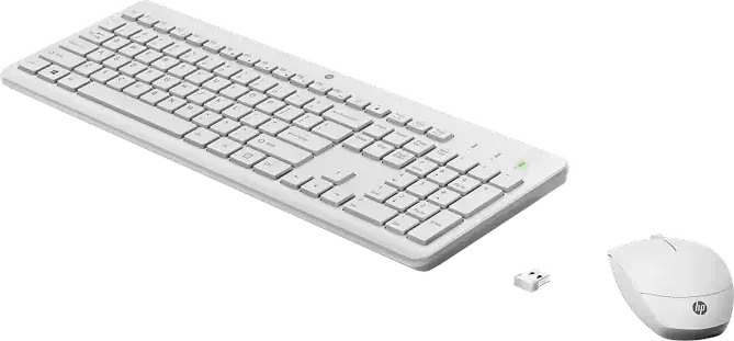 HP 230 Wireless Keyboard and Mouse Combo, 2.4 GHz USB RF Receiver, Optical Mouse 1600 DPI, Membrane Keyboard with Multimedia Keys, White