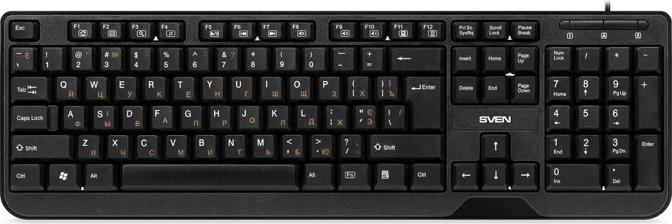 Set Tastatură și Mouse cu Fir SVEN KB-S330C, USB Membrană Dimensiune Completă 104 Taste cu 12 Funcții Multimedia, Rezistent la Umiditate, Mouse Optic 1000 dpi, Negru