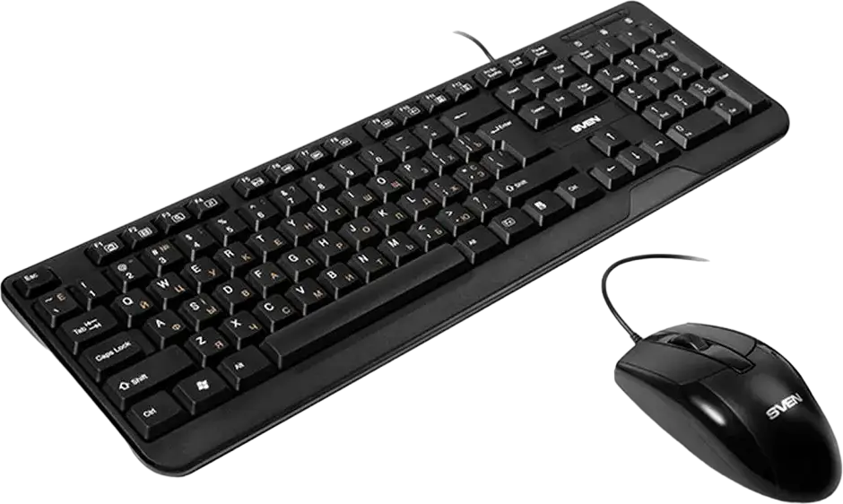 Set Tastatură și Mouse cu Fir SVEN KB-S330C, USB Membrană Dimensiune Completă 104 Taste cu 12 Funcții Multimedia, Rezistent la Umiditate, Mouse Optic 1000 dpi, Negru