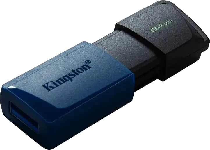 Kingston DataTraveler Exodia M USB 3.2 Gen 1 Flash Drive, 64 GB, Black/Blue, Capless Sliding Design with Keyring Loop, High-Speed Portable Storage for PC and Laptop