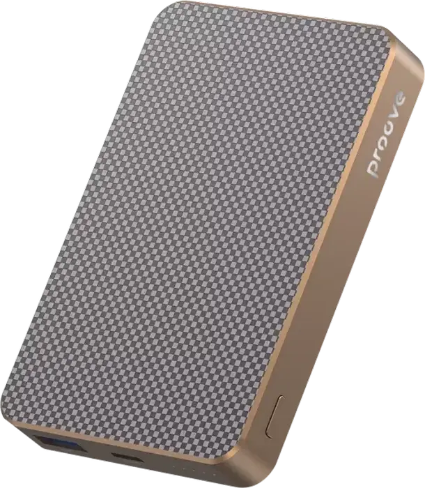 Power Bank Proove Carbon Slim 10000mAh, Gold, Încărcare Rapidă 22.5W, Încărcare Wireless MagSafe 15W, PD3.1, QC3.0, Material Kevlar și Aluminiu, USB-C și USB-A