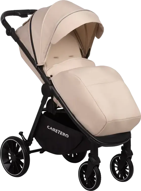 Caretero Agil Baby Stroller, Latte, for 0 Months to 4 Years, Max 22kg, Foam Wheels, Adjustable Backrest and Handle, Eco-leather, Rain Cover and Leg Wrap Included