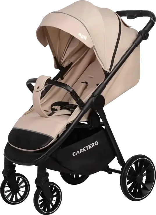 Caretero Agil Baby Stroller, Latte, for 0 Months to 4 Years, Max 22kg, Foam Wheels, Adjustable Backrest and Handle, Eco-leather, Rain Cover and Leg Wrap Included