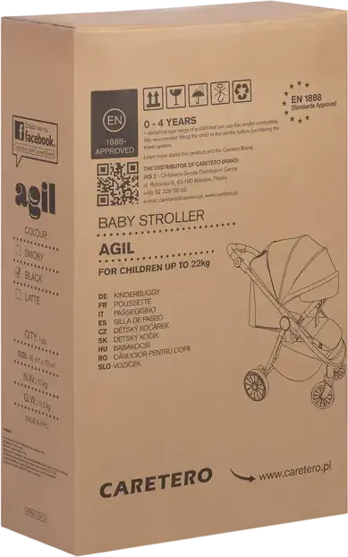 Caretero Agil Baby Stroller, Latte, for 0 Months to 4 Years, Max 22kg, Foam Wheels, Adjustable Backrest and Handle, Eco-leather, Rain Cover and Leg Wrap Included