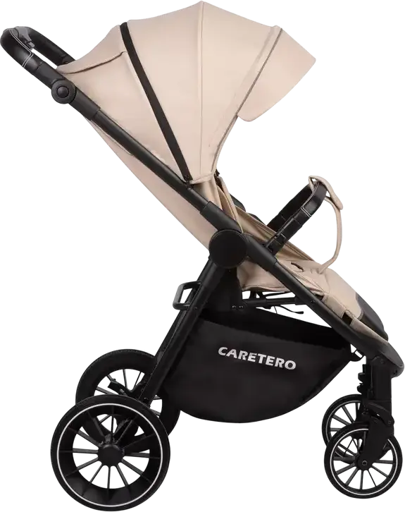 Caretero Agil Baby Stroller, Latte, for 0 Months to 4 Years, Max 22kg, Foam Wheels, Adjustable Backrest and Handle, Eco-leather, Rain Cover and Leg Wrap Included