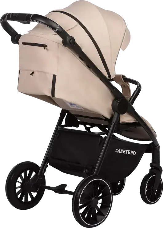 Caretero Agil Baby Stroller, Latte, for 0 Months to 4 Years, Max 22kg, Foam Wheels, Adjustable Backrest and Handle, Eco-leather, Rain Cover and Leg Wrap Included