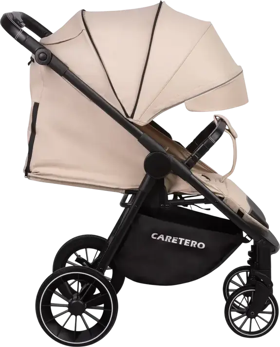 Caretero Agil Baby Stroller, Latte, for 0 Months to 4 Years, Max 22kg, Foam Wheels, Adjustable Backrest and Handle, Eco-leather, Rain Cover and Leg Wrap Included
