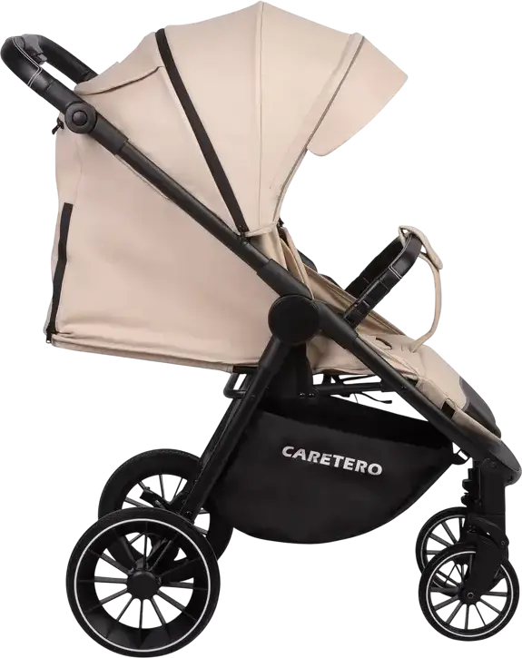 Caretero Agil Baby Stroller, Latte, for 0 Months to 4 Years, Max 22kg, Foam Wheels, Adjustable Backrest and Handle, Eco-leather, Rain Cover and Leg Wrap Included