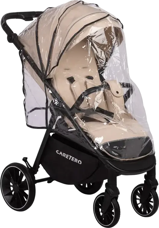 Caretero Agil Baby Stroller, Latte, for 0 Months to 4 Years, Max 22kg, Foam Wheels, Adjustable Backrest and Handle, Eco-leather, Rain Cover and Leg Wrap Included
