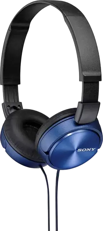 Sony MDR-ZX310AP Wired On-Ear Closed-Back Headphones with Microphone, Blue, 30mm Dynamic Driver, 10-24,000Hz Frequency Response, 1.2m Gold-Plated L-Shaped Plug
