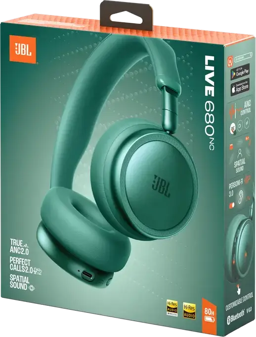 Casca JBL Live 680NC Wireless On-Ear, Verde, Anulare Zgomot Adaptivă 2.0, Hi-Res Audio, Sunet Spatial, Baterie 80h, Bluetooth 6.0, Conectare Multi-point