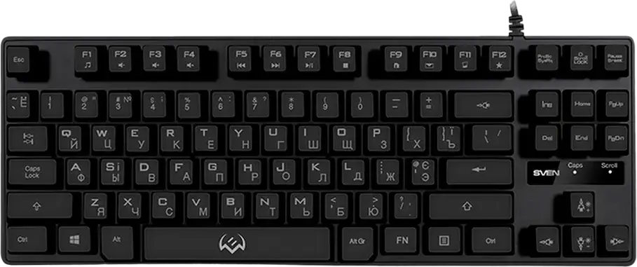 SVEN KB-G7400 Gaming Keyboard, TKL Tenkeyless 87 Keys, RGB Backlight, Membrane Tactile Switches, Wired USB Braided Cable, Win Lock, Black