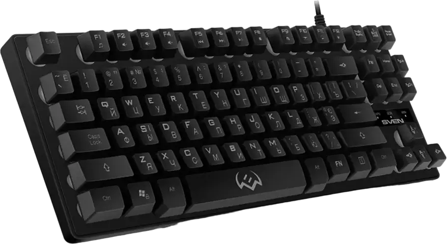 SVEN KB-G7400 Gaming Keyboard, TKL Tenkeyless 87 Keys, RGB Backlight, Membrane Tactile Switches, Wired USB Braided Cable, Win Lock, Black