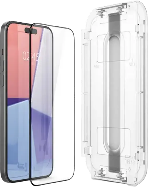 Spigen GLAS.tR EZ Fit Tempered Glass Screen Protector for iPhone 15, 9H Hardness, 0.2mm Thickness, 2.5D Transparent Glass with Auto-Alignment Tray
