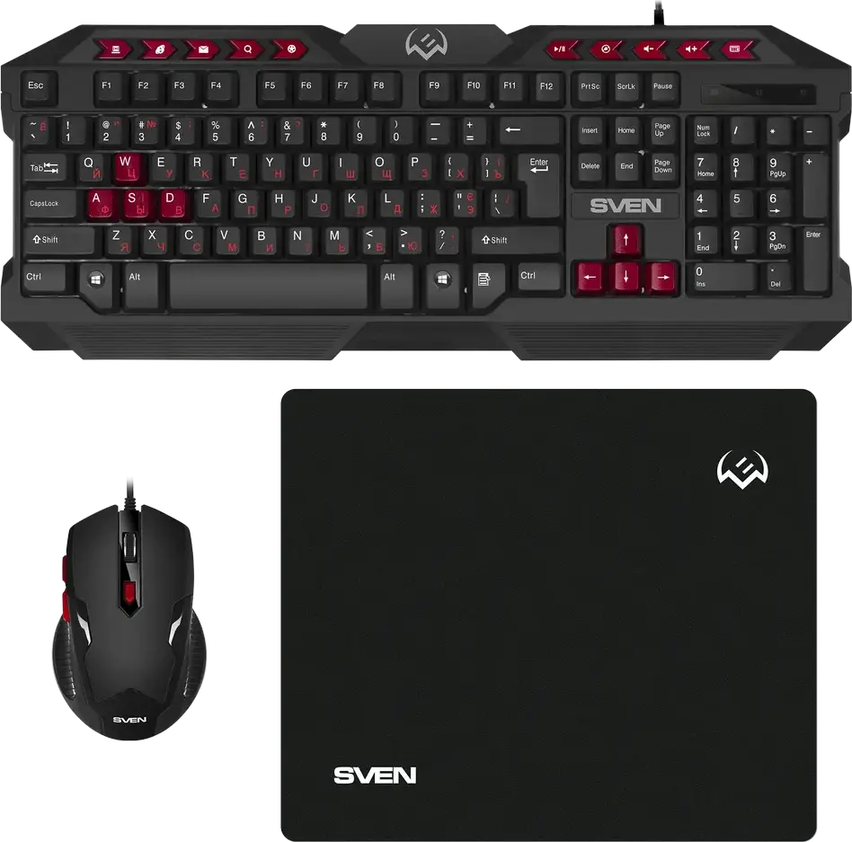 Set Tastatură + Mouse + Mouse Pad SVEN GS-9200, Cu fir, Negru/Rosu