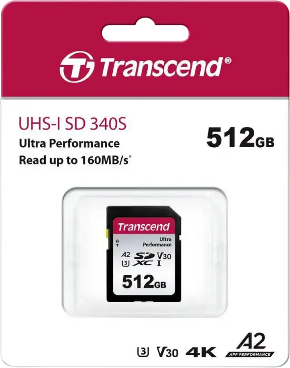 Transcend SDXC 340S 512GB UHS-I Memory Card, 160MB/s Read 90MB/s Write, U3 V30 A2 3D NAND, Waterproof Shockproof X-Ray Proof for DSLR and Camcorders