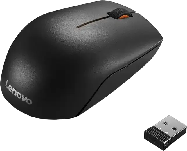 Mouse Wireless Compact Lenovo 300, Negru, Senzor Optic 1000 DPI, Receptor Nano USB-A 2.4 GHz, Design Ergonomic Ambidextru, Baterie până la 12 Luni