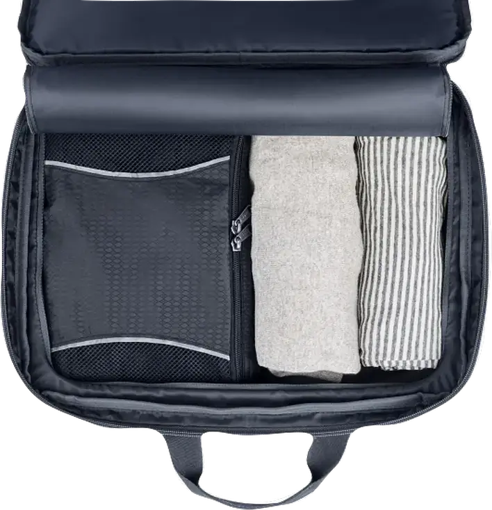 HP Travel Plus 22L Laptop Bag A2CD0AA, Fits up to 16 inch Laptops, Expandable to 30L, RFID Blocking, Trolley Strap, Black Polyester, 180-degree Opening