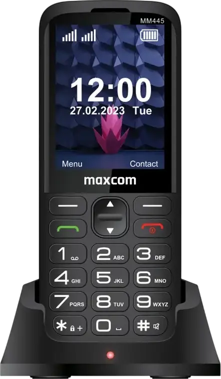 MaxCom Comfort MM443 4G Senior Feature Phone, Dual-SIM, 2.8" Display, SOS Button, Desktop Charging Stand, Bluetooth 5.1, FM Radio, Black