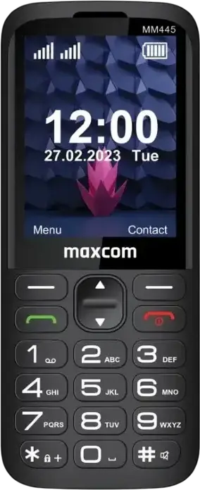 MaxCom Comfort MM443 4G Senior Feature Phone, Dual-SIM, 2.8" Display, SOS Button, Desktop Charging Stand, Bluetooth 5.1, FM Radio, Black