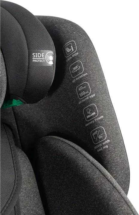 Caretero Lumi i-Size 360 Rotating Car Seat, 0-36 kg, 40-150 cm, ISOFIX with Support Leg, ECE R129/03, 5-Point Harness, Ventilated Shell, Dark Grey