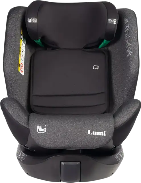 Caretero Lumi i-Size 360 Rotating Car Seat, 0-36 kg, 40-150 cm, ISOFIX with Support Leg, ECE R129/03, 5-Point Harness, Ventilated Shell, Dark Grey