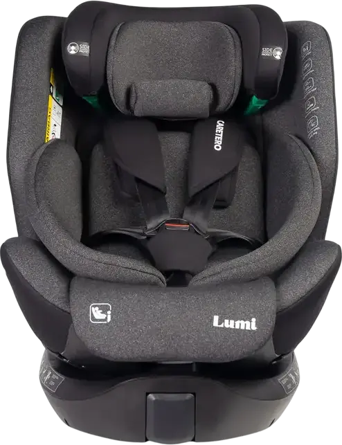 Caretero Lumi i-Size 360 Rotating Car Seat, 0-36 kg, 40-150 cm, ISOFIX with Support Leg, ECE R129/03, 5-Point Harness, Ventilated Shell, Dark Grey