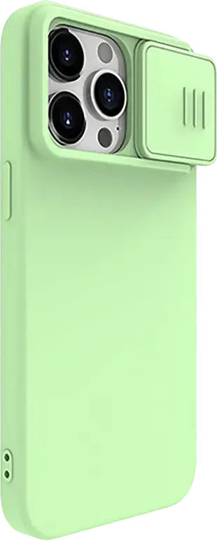 Husa Nillkin CamShield Silky pentru iPhone 15 Pro, Verde Mentă, Protectie din Silicon Lichid cu Cover Culisant pentru Camera si Captusala din Microfibra