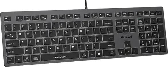 A4Tech FStyler FX60 Wired USB Keyboard, Low-Profile Scissor Switches, White LED Backlit, Multimedia Hotkeys, Win/Mac Layout, Splash Proof, Grey