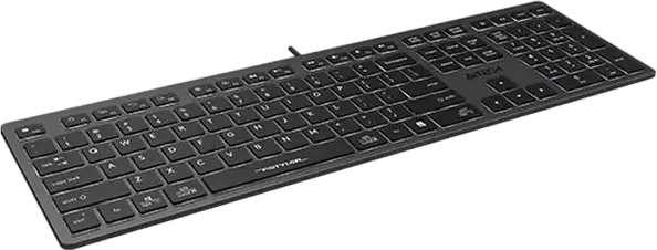 A4Tech FStyler FX60 Wired USB Keyboard, Low-Profile Scissor Switches, White LED Backlit, Multimedia Hotkeys, Win/Mac Layout, Splash Proof, Grey