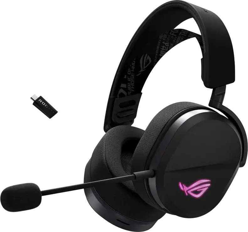 Casca Gaming Wireless ASUS ROG Pelta, Neagră, Conectivitate Tri-mod, ROG SpeedNova, Difuzoare Titan 50mm, Microfon Detasabil, Aura Sync RGB, Baterie 70h