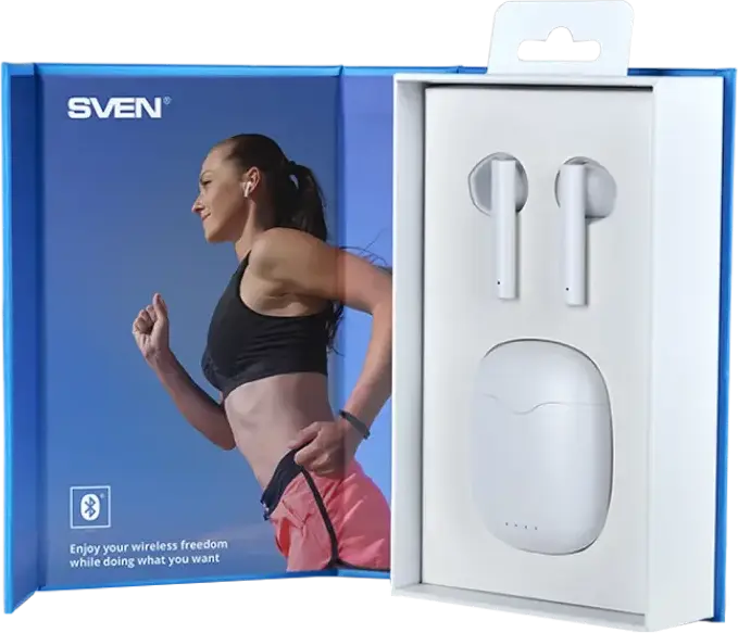 Casca Wireless Stereo TWS SVEN E-727BT, In-Ear, Bluetooth, Control Tactil, Baterie Totala 24h, USB Type-C, Alb