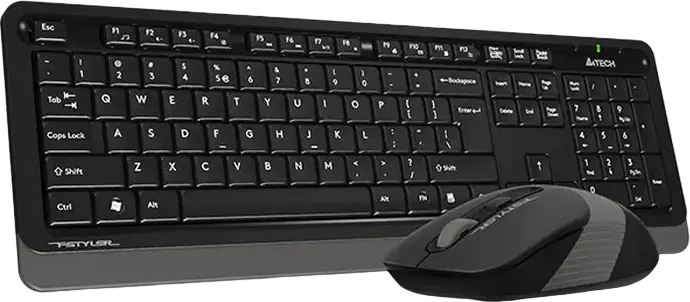 A4Tech FG1010S Wireless Keyboard and Mouse Combo, 2.4 GHz USB Nano Receiver, Silent Optical Mouse 2000 DPI, Membrane Keyboard with Multimedia Keys, Grey