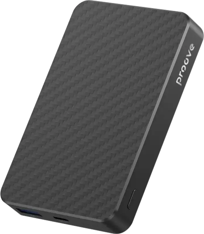 Proove Carbon Slim 10000mAh Power Bank, Black, 22.5W Fast Charging, 15W MagSafe Wireless Charging, PD3.1, QC3.0, Kevlar and Aluminum Alloy, USB-C & USB-A