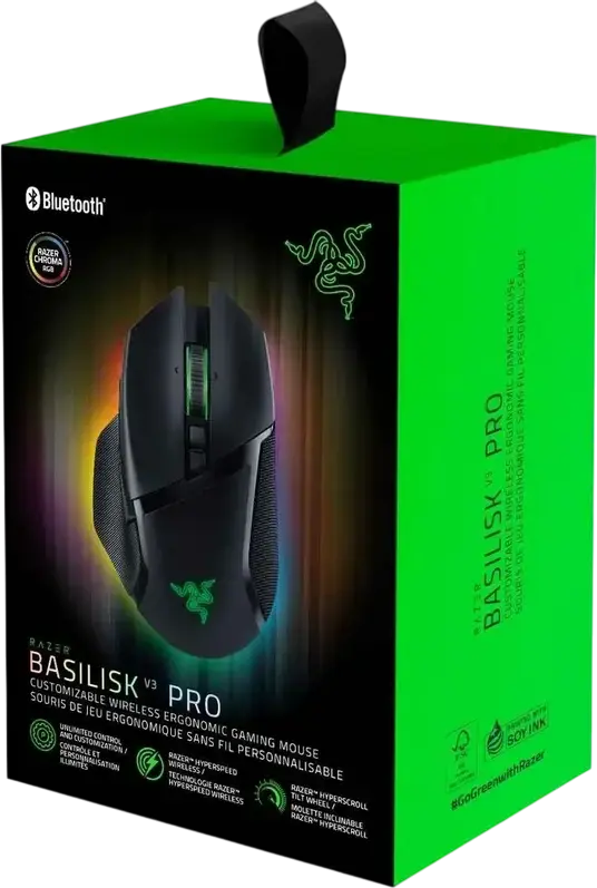 Razer Basilisk V3 Pro Wireless Gaming Mouse, Focus Pro 30K Optical Sensor, 30,000 DPI, 11 Programmable Buttons, Chroma RGB, HyperScroll Tilt Wheel, Black