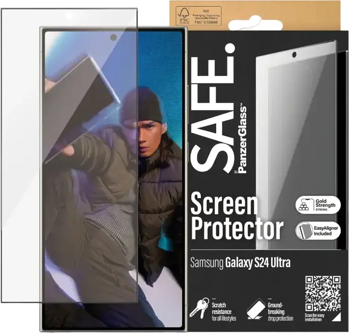 Protecție Ecran PanzerGlass SAFE pentru Samsung Galaxy S24 Ultra, Ultra-Wide Fit, Absorbție Impact, Rezistent la Zgârieturi, Compatibil amprentă