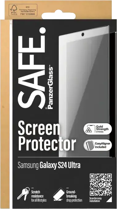 Protecție Ecran PanzerGlass SAFE pentru Samsung Galaxy S24 Ultra, Ultra-Wide Fit, Absorbție Impact, Rezistent la Zgârieturi, Compatibil amprentă