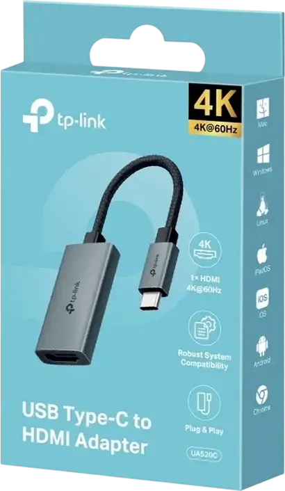 Adaptor TP-Link UA520C USB Type-C la HDMI, Rezolutie 4K@60Hz, Cablu Impletit din Aluminiu, Plug and Play, Compatibil cu Windows, macOS, Android, Linux