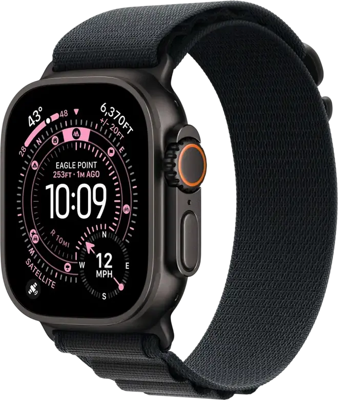 Smartwatch Apple Watch Ultra 3 49mm Carcasă Titan, Negru, GPS Dual-Frecvență, Conectivitate 5G și Satelit, Rezistență Apă WR100, watchOS 26
