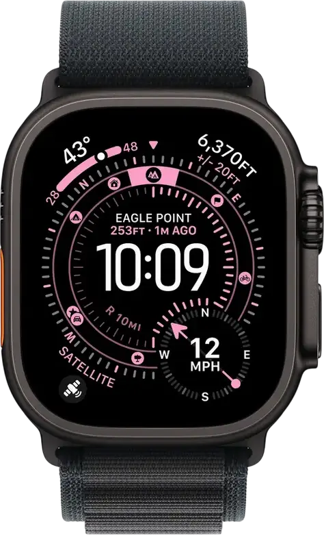Smartwatch Apple Watch Ultra 3 49mm Carcasă Titan, Negru, GPS Dual-Frecvență, Conectivitate 5G și Satelit, Rezistență Apă WR100, watchOS 26