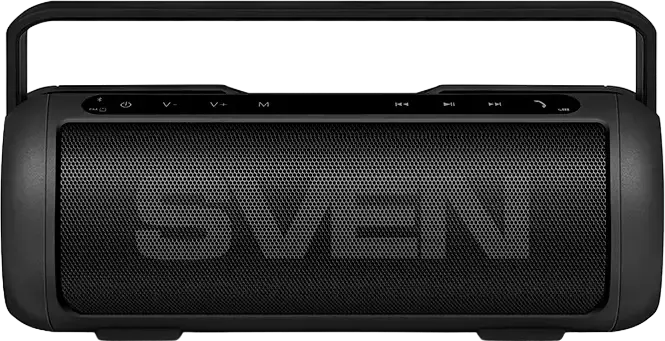 SVEN PS-250BL Portable Bluetooth Speaker, 10W RMS, FM Radio, USB, MicroSD, AUX, 2200mAh Battery, Passive Radiators for Bass, Black, with Carrying Handle