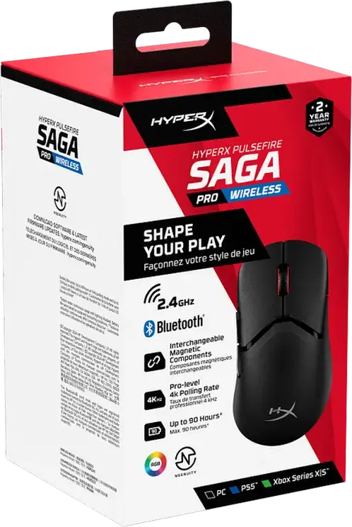 Игровая беспроводная мышь HyperX Pulsefire Saga Pro, сенсор 26K, 26000 DPI, частота опроса 4000 Гц, оптические переключатели, RGB, модульный корпус, черный