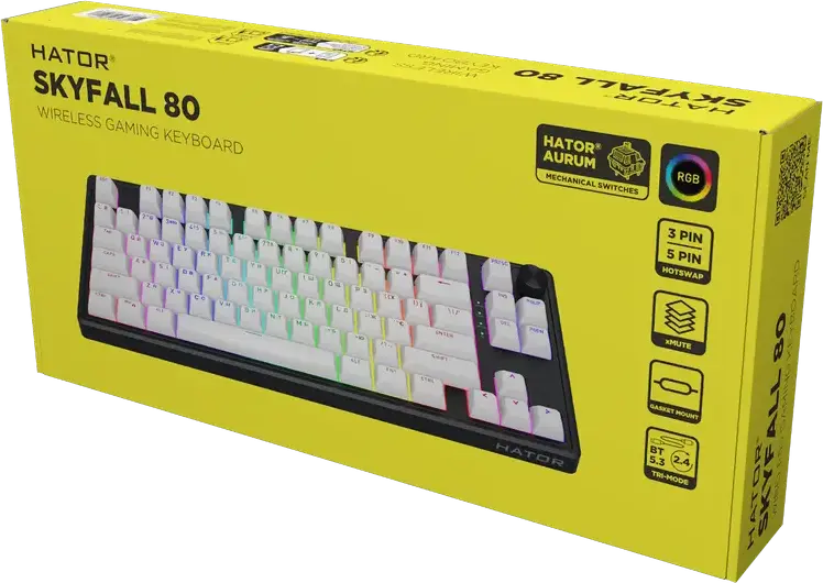 HATOR Skyfall 80 Wireless TKL Mechanical Keyboard, Tri-mode Connection, HATOR Aurum Lemon Linear Hot-swap Switches, Gasket Mount, RGB, HTK3180UA
